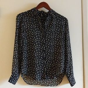 Uniqlo Blouse Light Sheer Polka Dots XS Black Whit